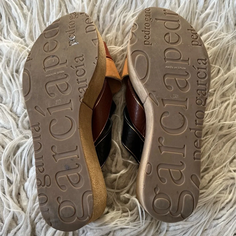 Pedro Garcia Nirou Platform Brown Color Block Wedge Leather Sandal EUC Size 36